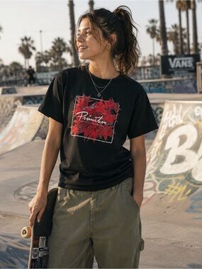 Primitive Skateboarding Red Leaf Graphic T-Shirt Black Size Small 100% Cotton